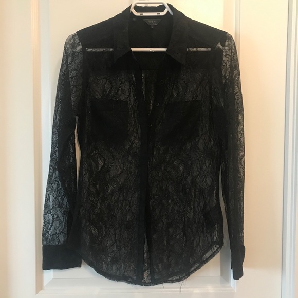 GUESS | Sheer black lace button-up blouse - Picture 3 of 7
